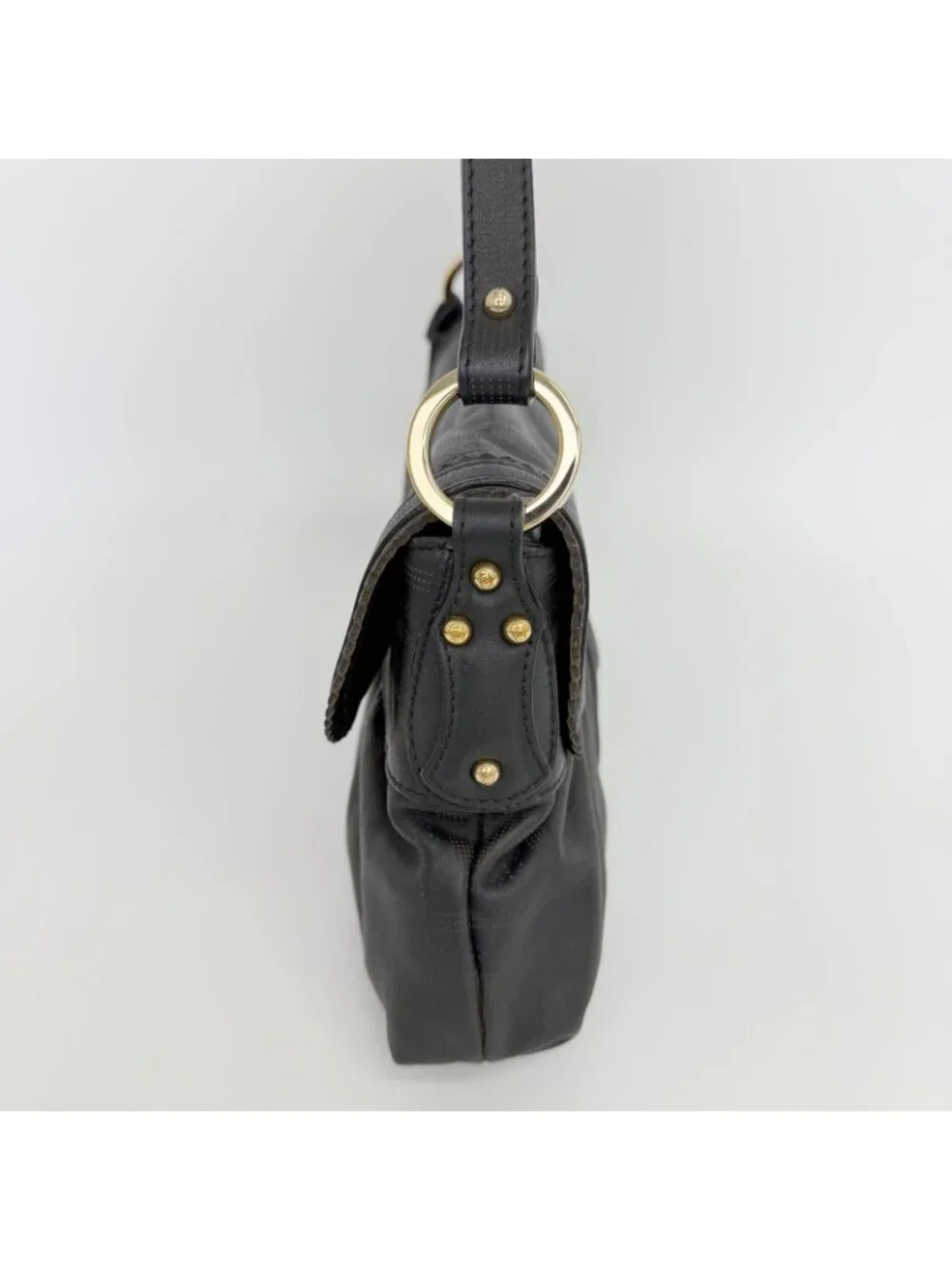 Fendi Mia Gather Shoulder Bag Leather Black Vintage